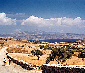 Lantliga Schinoussa. Naxos i bakgrunden.
