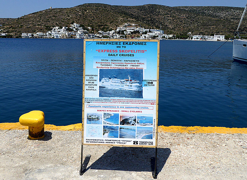Express Skopelitis trafikerar Naxos, Iraklia, Schinoussa, Koufonissi, Donoussa och Amorgos.