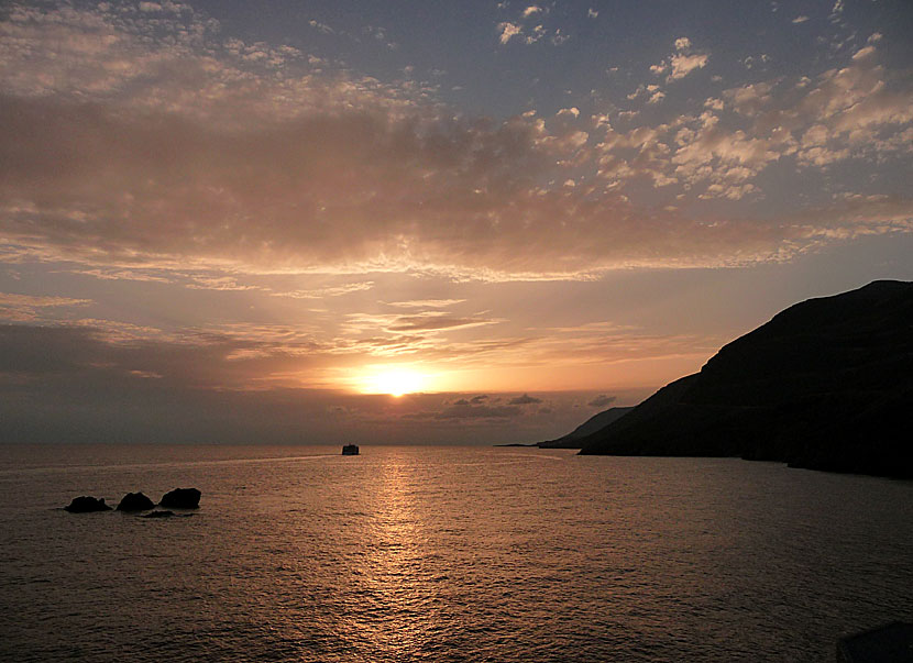 Solnedgång i Chora Sfakion på södra Kreta.