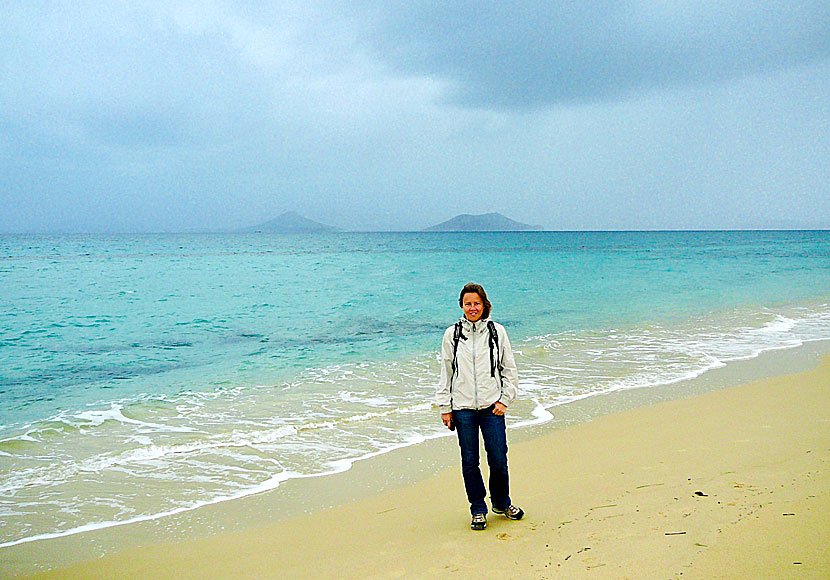 Plaka beach på Naxos i oktober och november.