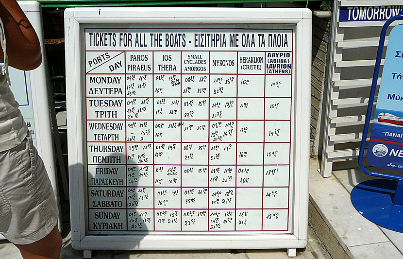 Tidtabell för färjor från Naxos till Iraklia i Småkykladerna.