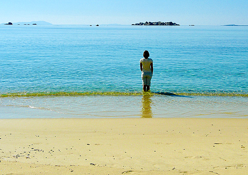 Vattentemperatur på Plaka beach på Naxos i Grekland.