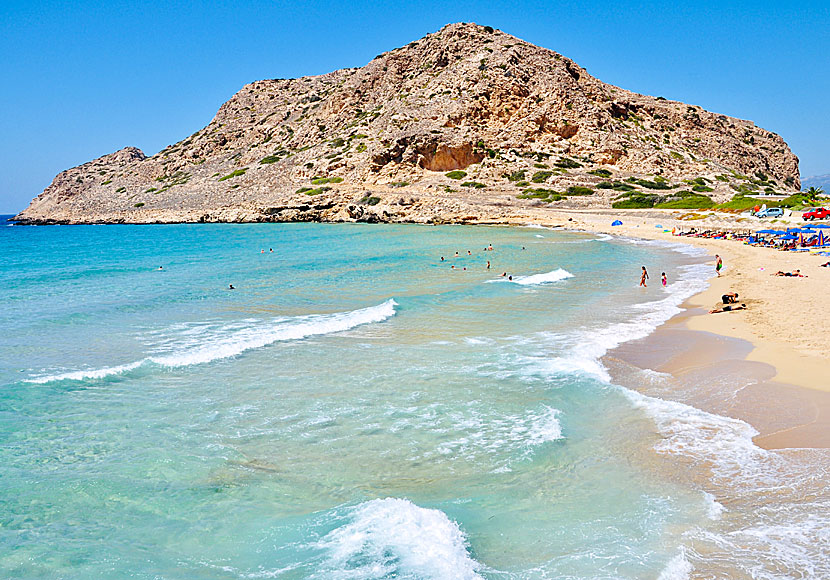 Karpathos bästa stränder. Agios Nikolaos beach i Arkassa.