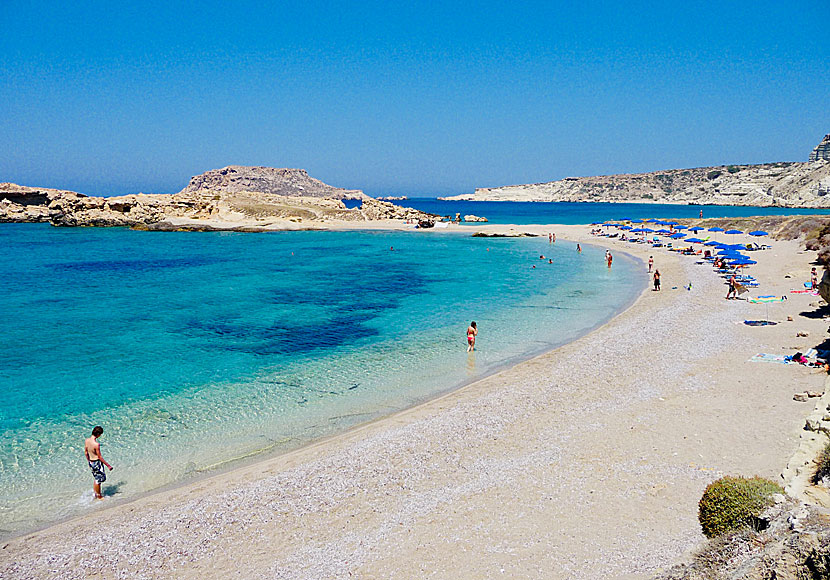 Den lilla fina stranden i Lefkos på Karpathos.  