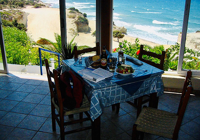 Utsikt över Agios Theologos beach från Taverna Agios Theologos på Kos.