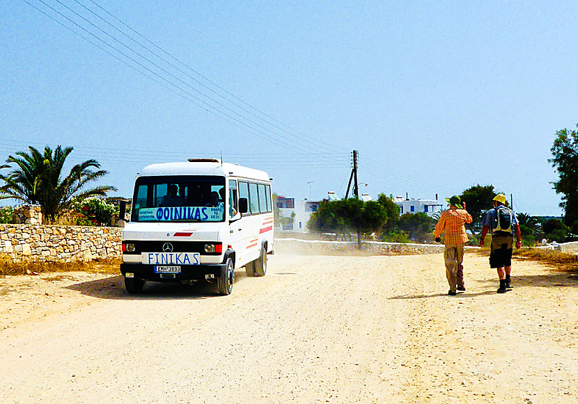 Åka buss till stränderna på Koufonissi. Till Finikas beach finns en gratisbuss.