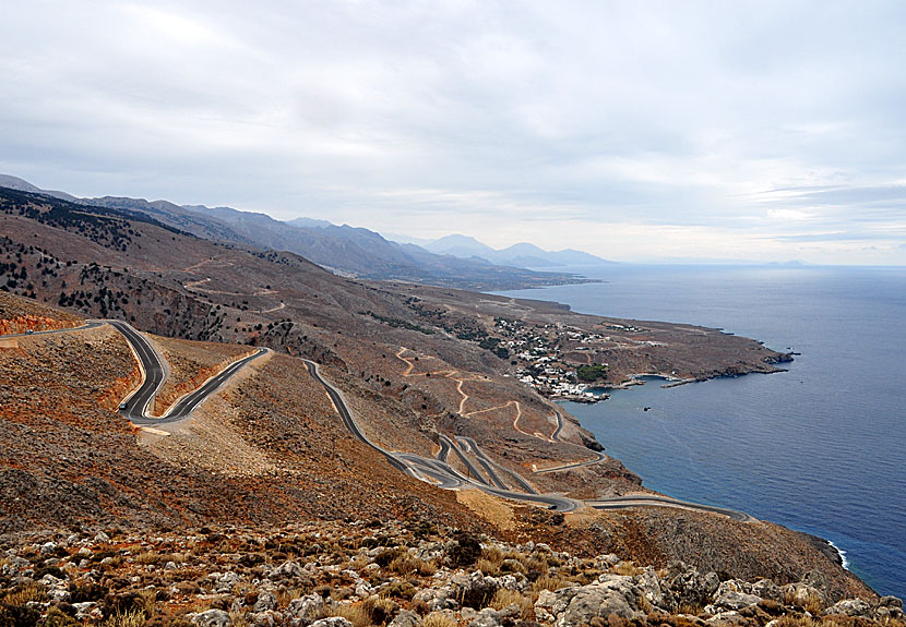 The road to Aradena bridge and Anopoli from Chora Sfakion in southern Crete. 