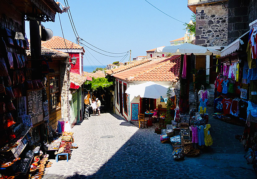 Affärer i Molyvos på Lesbos.