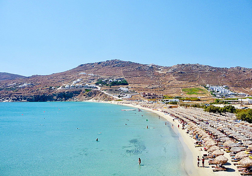 Mykonos bästa stränder. Kalo Livadi beach.