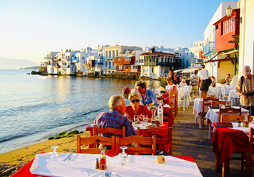 Restauranger i Lilla Venedig. Mykonos.