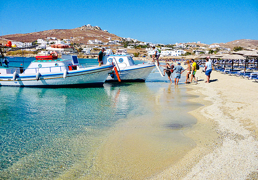 Mykonos bästa stränder. Ornos beach.
