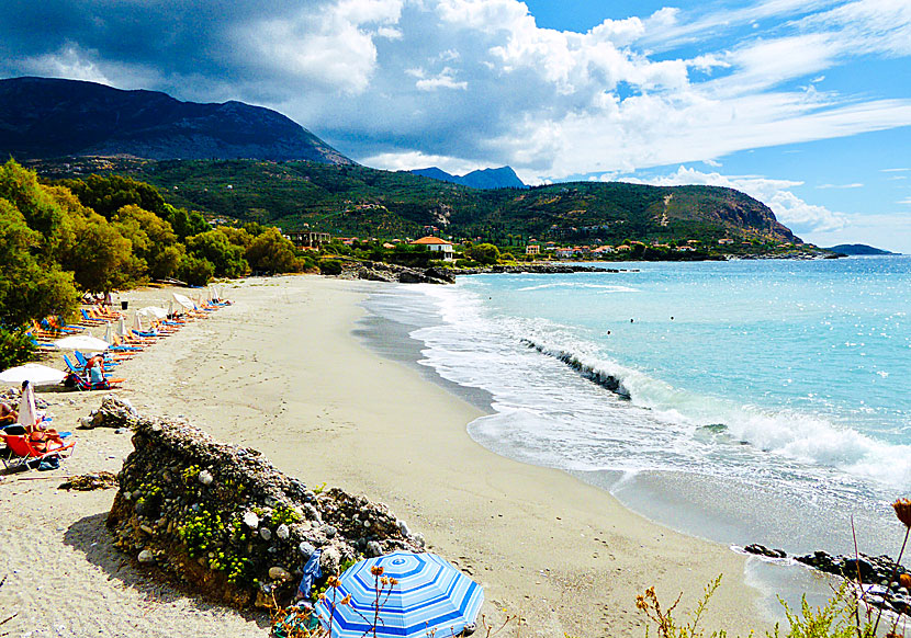 Pantazi beach mellan byarna Agios Nikolaos och Agios Dimitrios i Mani på sydvästra Peloponnesos. 