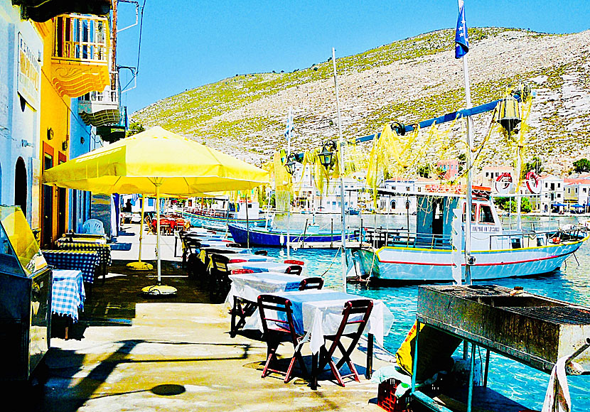 Bra tavernor och restauranger i Megisti på ön Kastellorizo nära Turkiet.