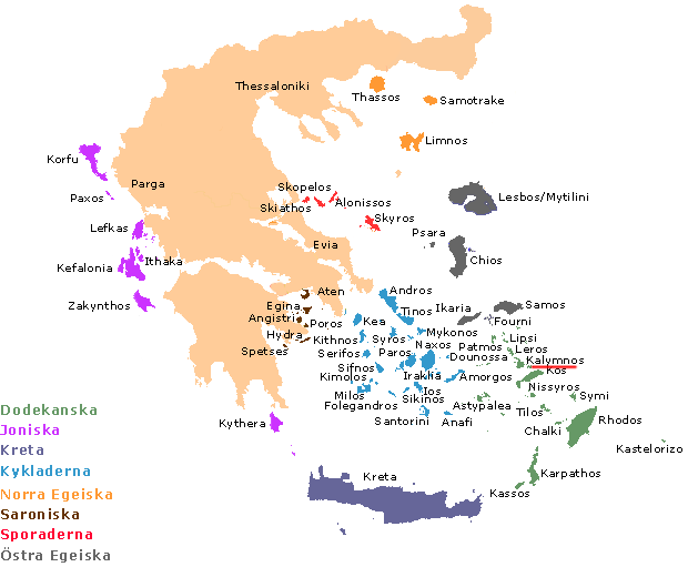 Karta över Grekland . Telendos ligger till vänster om Kalymnos.