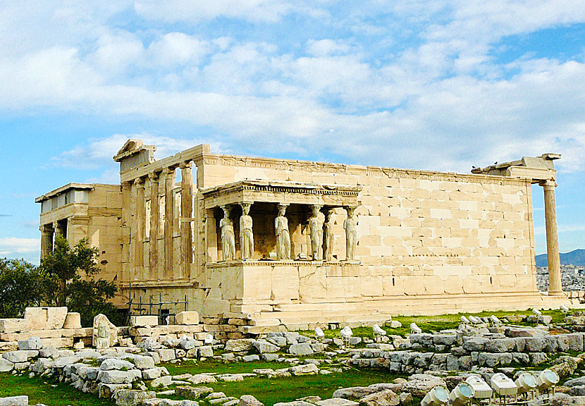 Temple of Erechteion på Akropolisklippan i Aten. 