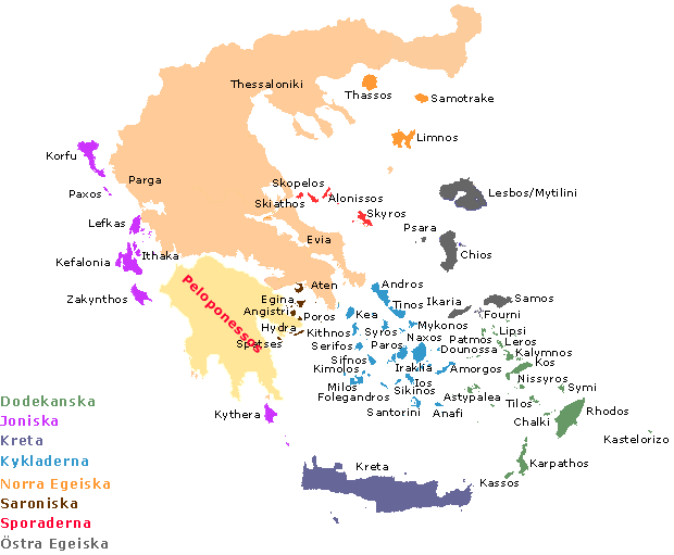 Karta över Grekland. Peloponnesos.